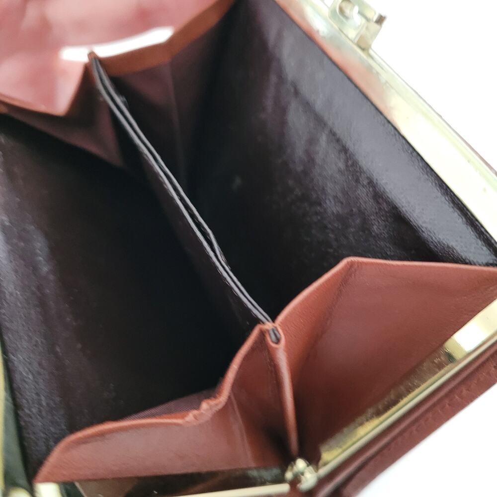 Givenchy Vintage Leather Wallet Brown Leather Bifold Medium Compact Kisslock - Picture 8 of 12